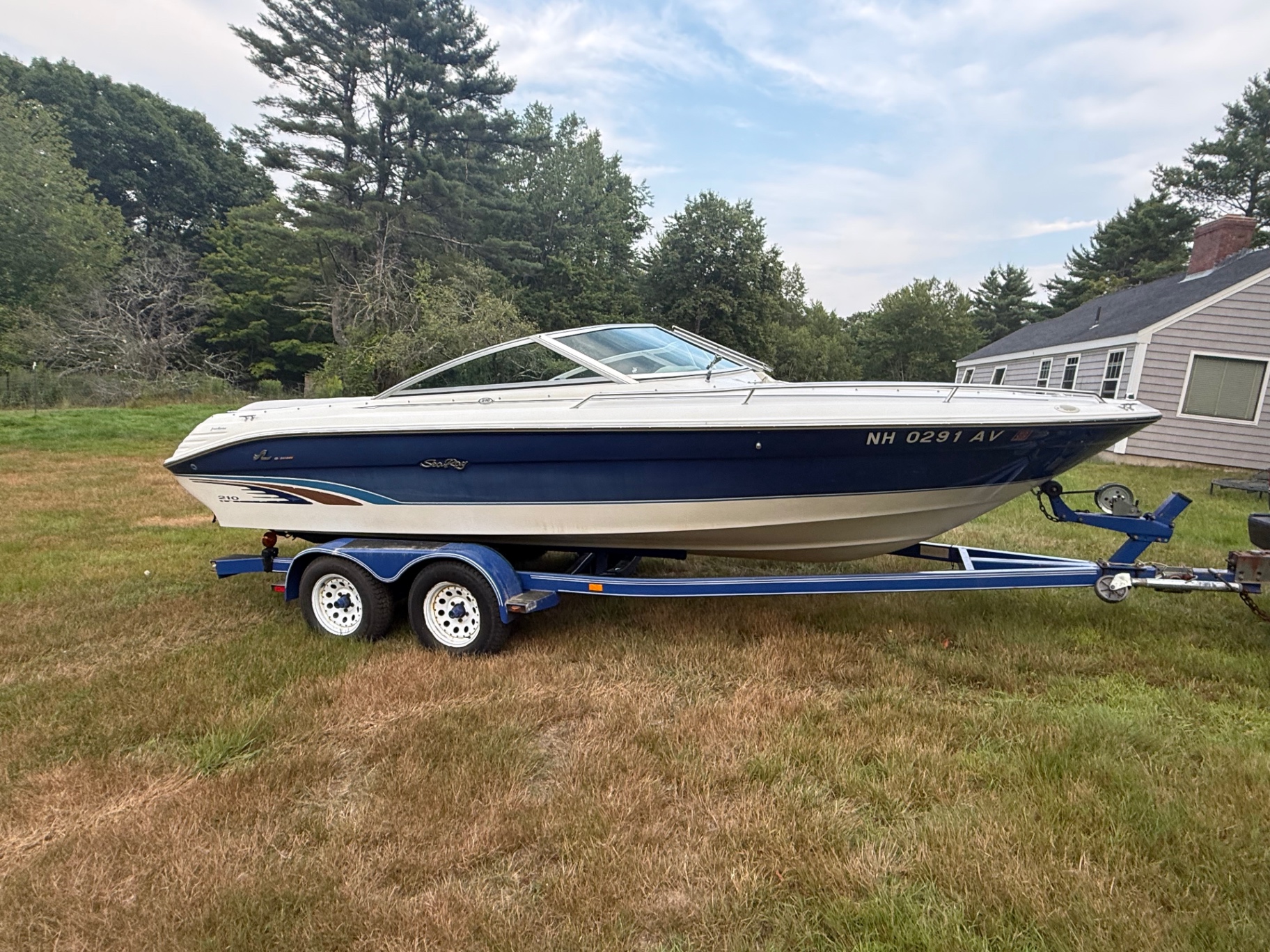 1996 Sea Ray 210 Signature bowrider on its trailer, side profile